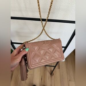 Tory Burch Fleming Quilted Leather Wallet on a Chain